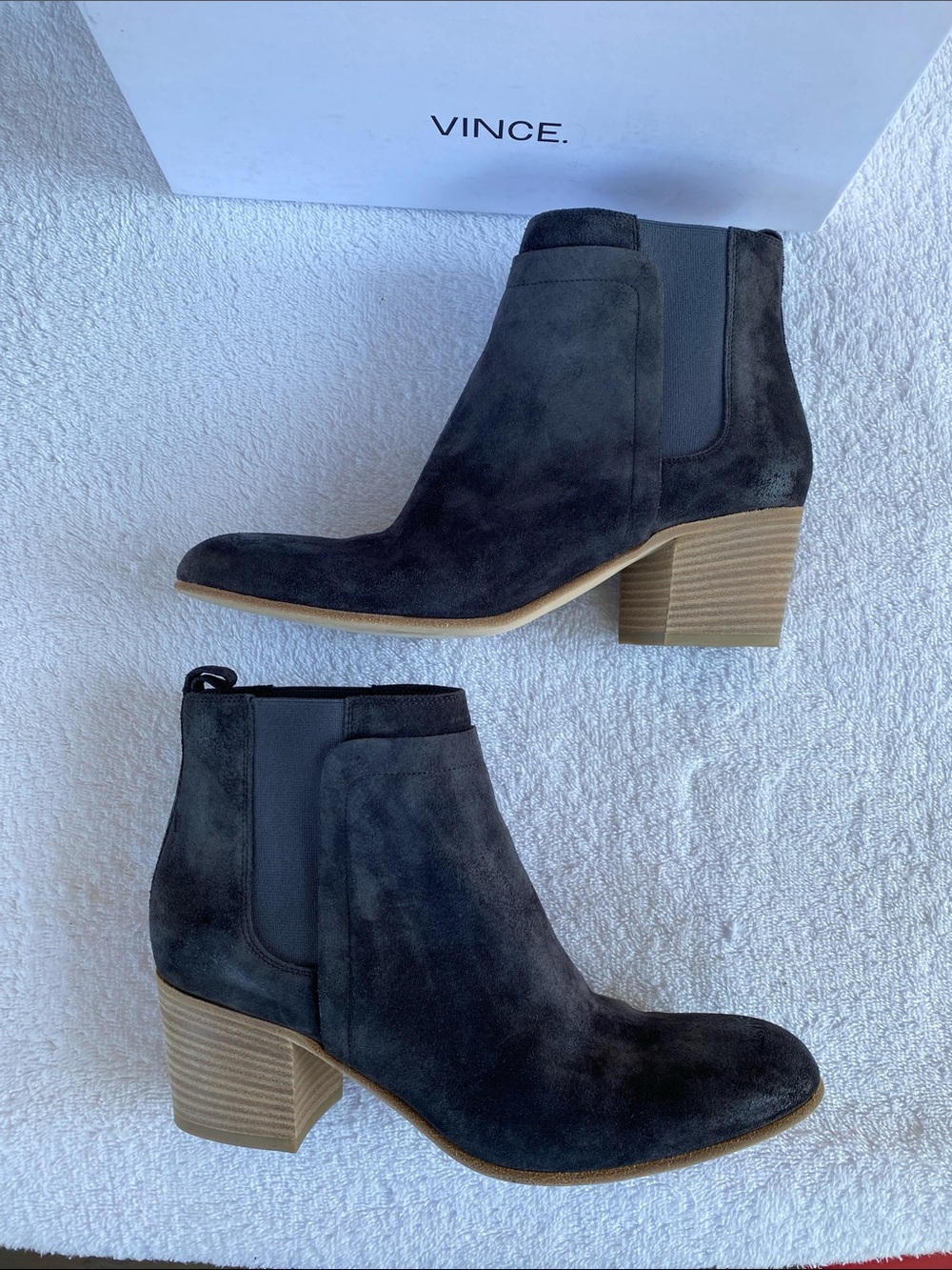 Vince “Hallie” Suede Ankle Boots in Dark Pewter